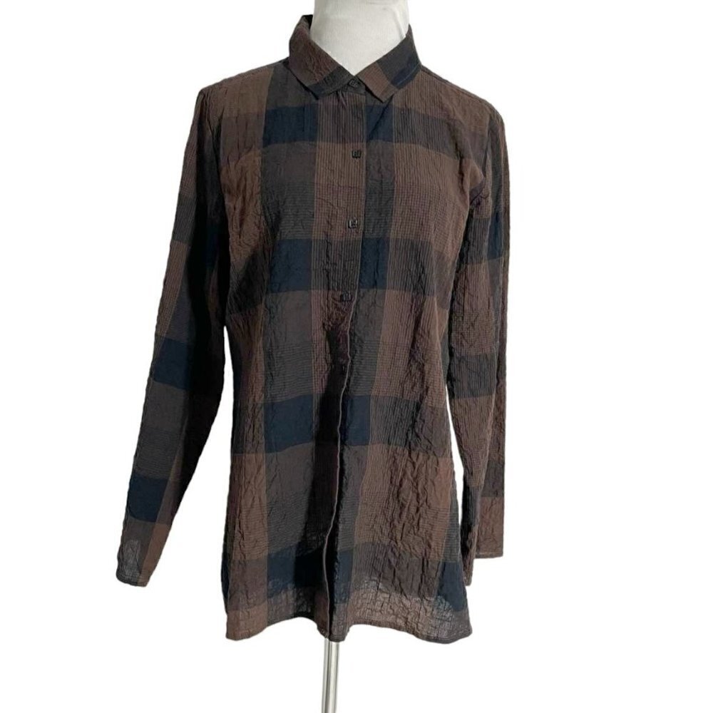 Habitat Small  Top Blouse Button Down Collared Plaid
